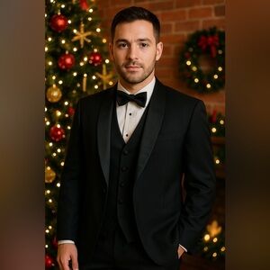 NOIR Black Tuxedo Jacket & Vest Set – Formal Holiday, Gala, Wedding Ready Suit